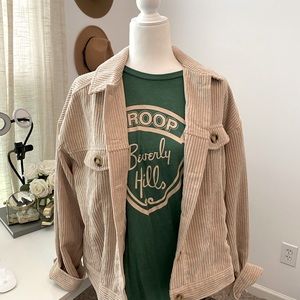 Apricot Amarillo shacket and graphic tee